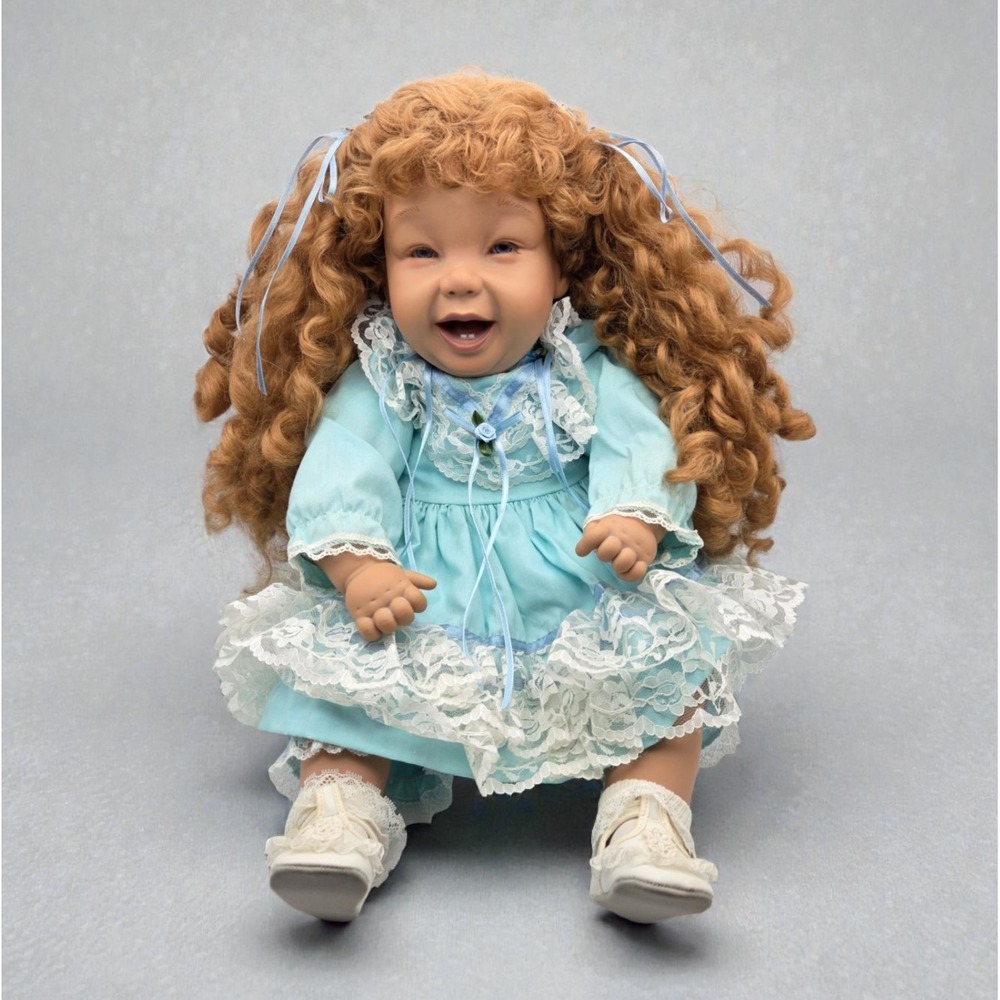 VTG 1995 Pat Secrist Apple Valley Doll HILARIOUS Curly Red Hair Blue Dress 21"